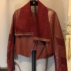 Red leather jacket cropped